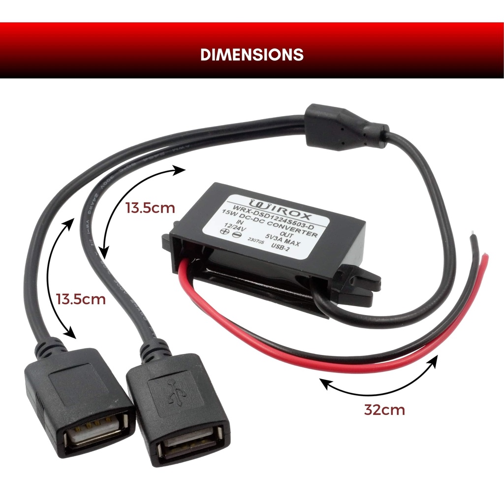 Wirox 12v Bare Leads to Dual USB A Female