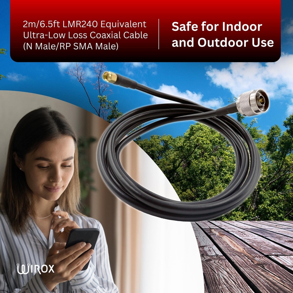 2m/6.5ft LMR240 Equivalent Low Loss Coaxial Cable (N Male/RP SMA Male)