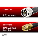 3.8m/12ft (N Male/RP SMA Male) LMR240 Equivalent Low Loss Coaxial Cable