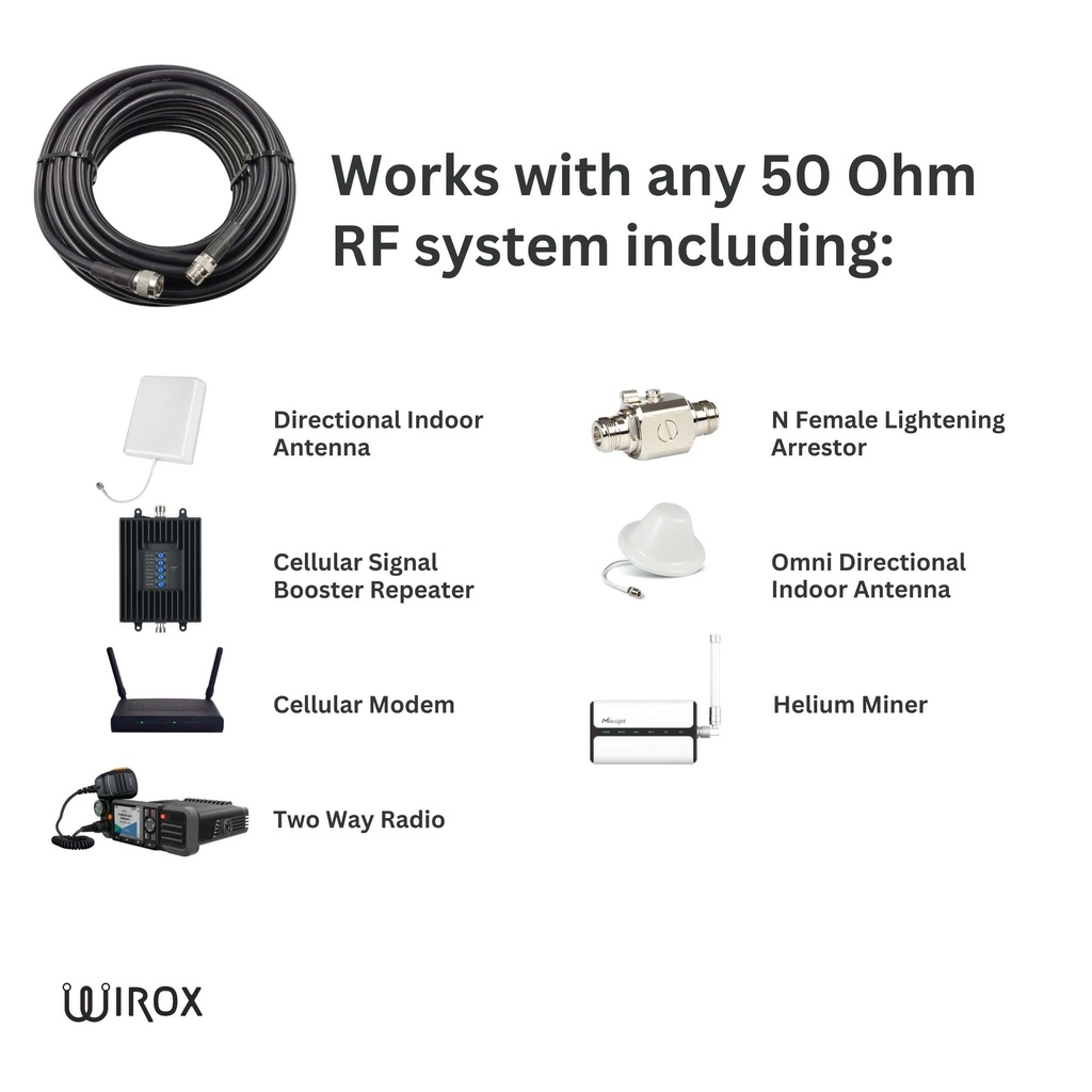 Wirox 15m/49ft (N Male/N Female) LMR400 Equivalent Coax Cable