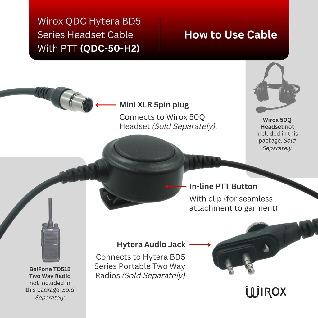 Wirox QD Hytera BD5 Series Headset Cable With PTT