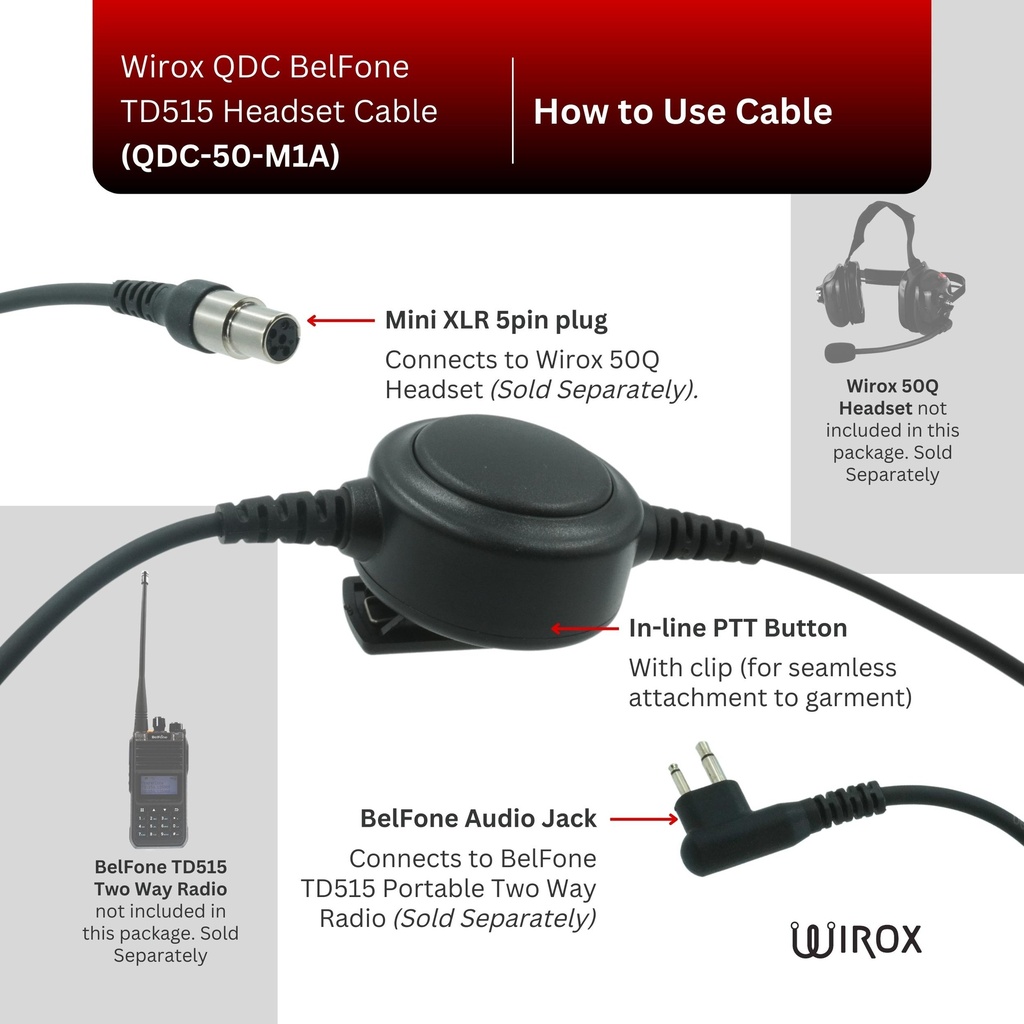 Wirox QD BelFone TD515 Headset Cable With PTT