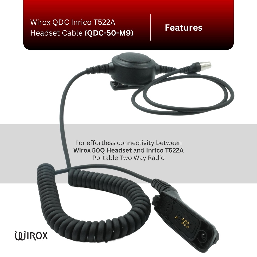 Wirox QD Inrico T522A Headset Cable With PTT