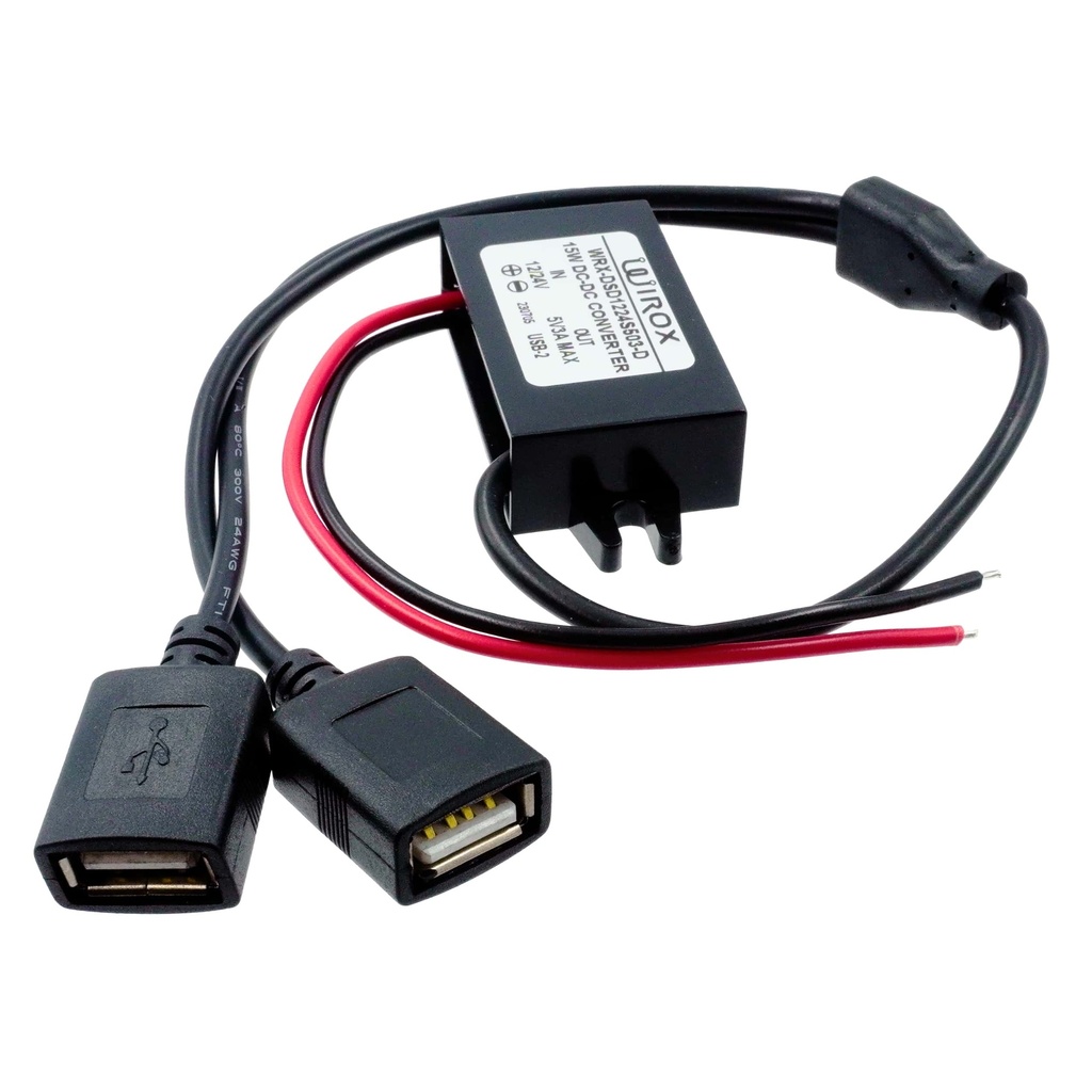 Wirox 12V Bare Leads to Dual USB A Female